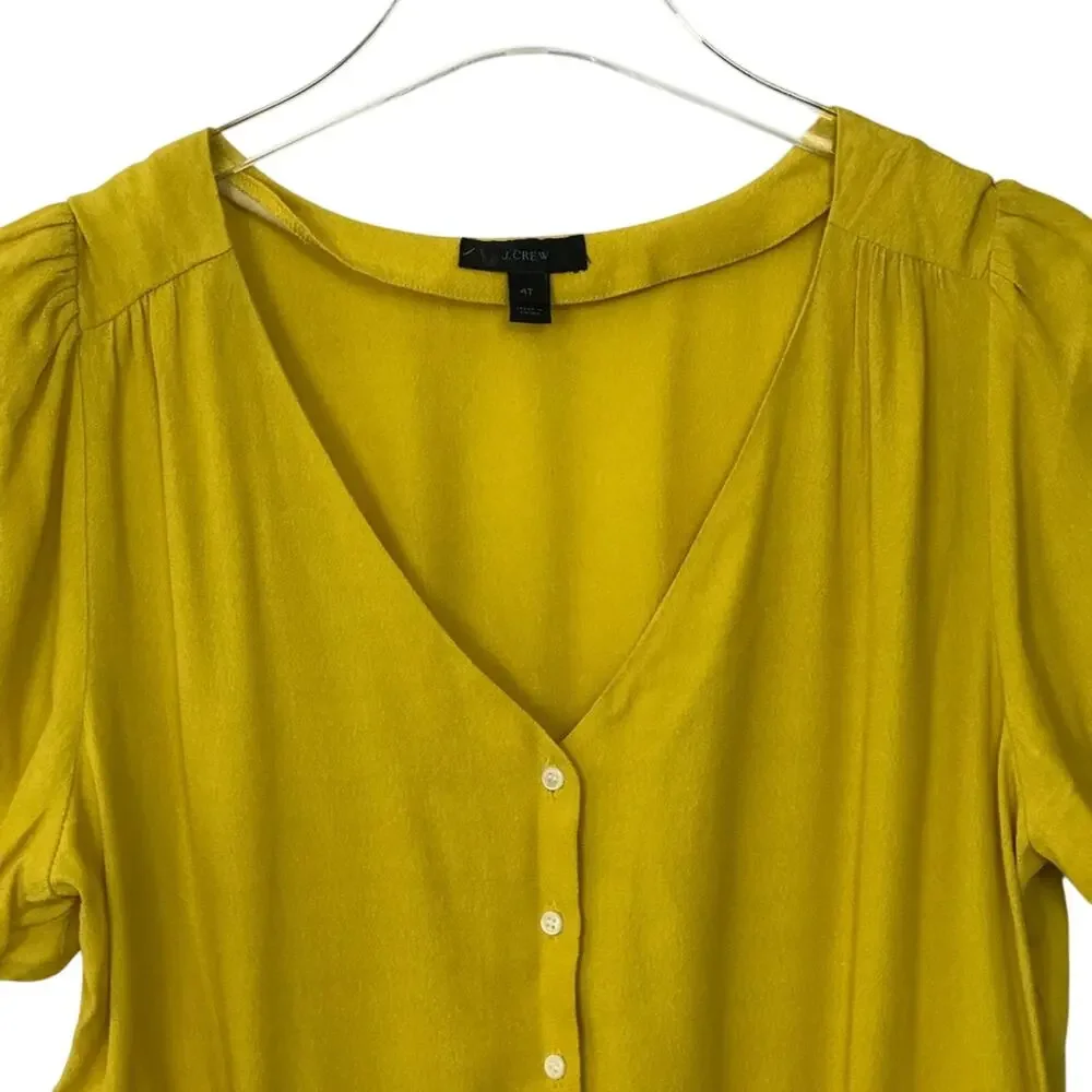 J. Crew Short Sleeve Button Peplum Blouse Yellow Size 4 Tall